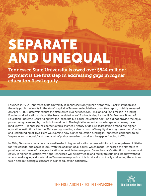 Separate and Unequal: The Underfunding of Tennessee State University report cover