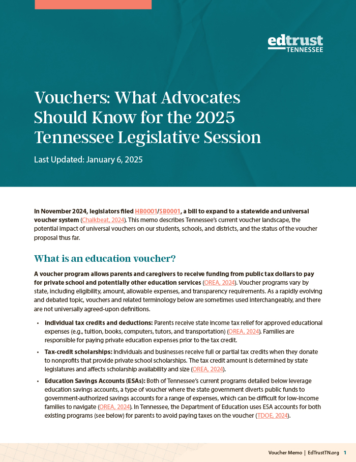 Vouchers: What Advocates Should Know for the 2025 Tennessee Legislative Session Cover