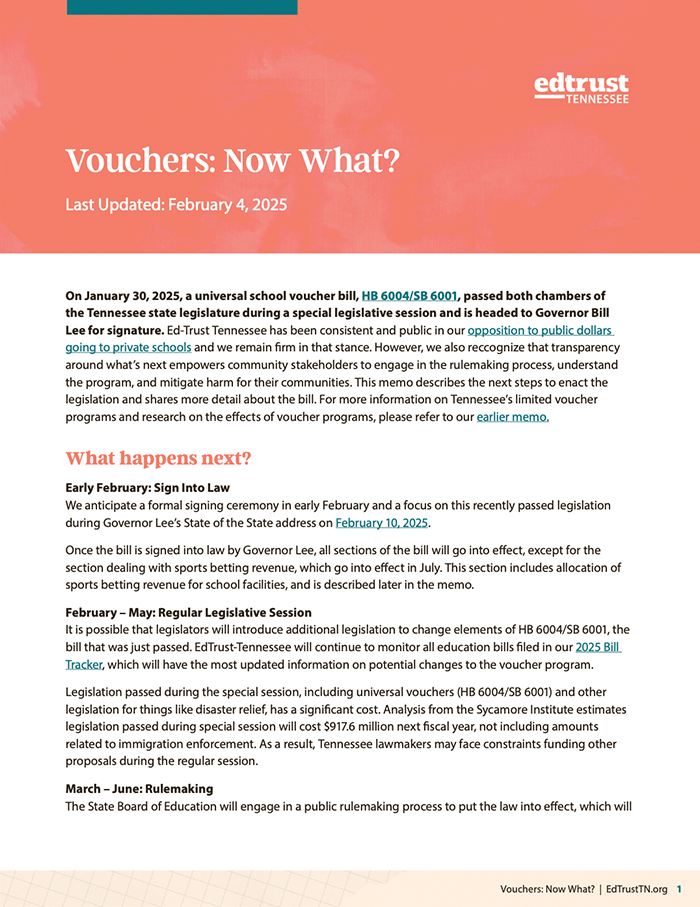 EdTrust-Tennessee Vouchers: Now What? memo cover